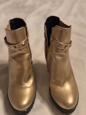Alegria Metallic Gold Stud-Accent Ankle Boots